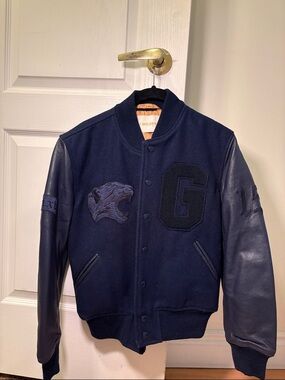 Brand new (no tags) never worn!Aritzia Navy Blue Wool and Leather Varsity Jacket